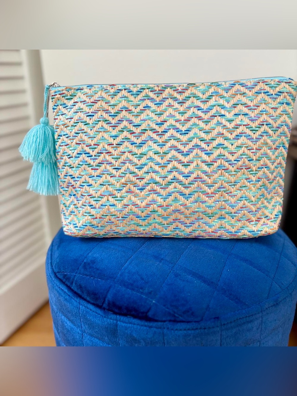 Lancôme Woven Turquoise Tassel Clutch - Women Bags